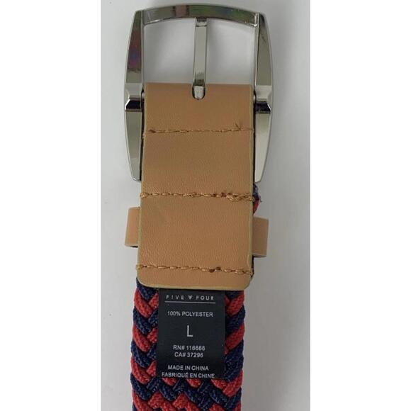 Five Four Men’s Woven Cord Belt Navy Blue/Red Leather Accents Size Large - Picture 3 of 4